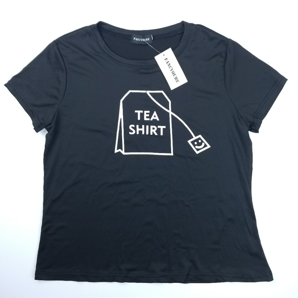 ✔Fancyqube Tea Shirt Black Short Sleeve Pun Tee XL